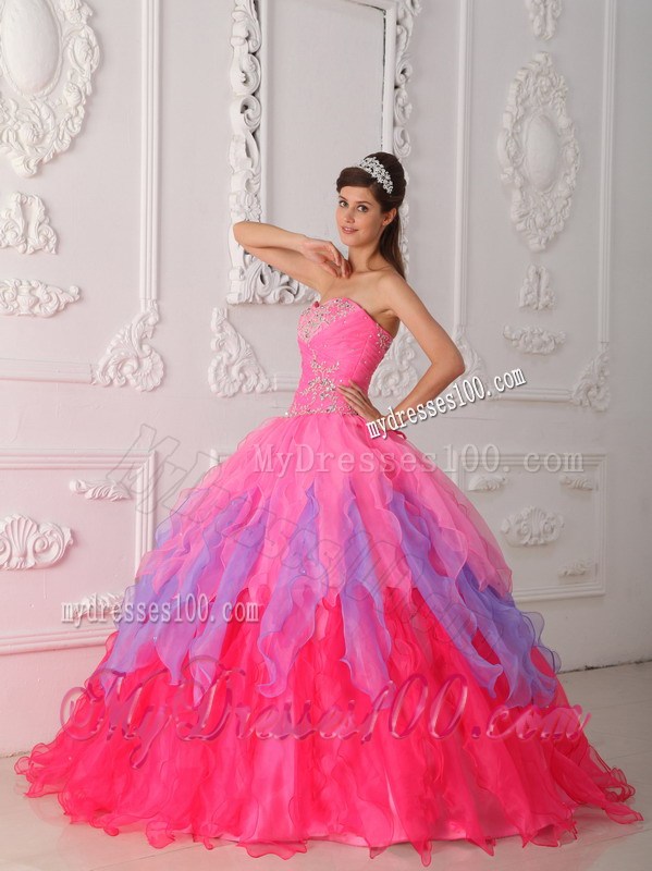 Ombre Color Pink and Purple Sweetheart Beaded Quinceanera Dresses