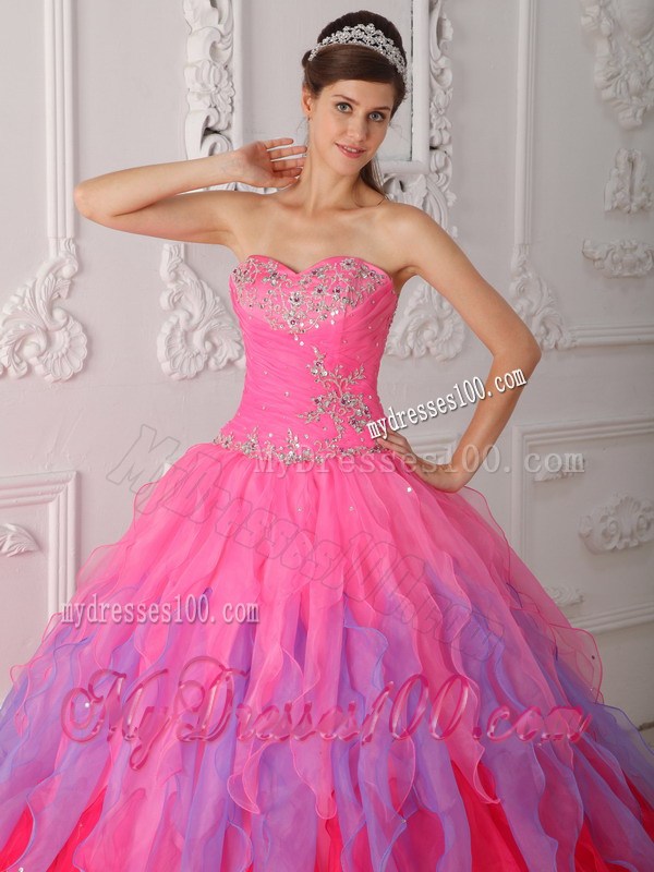 Ombre Color Pink and Purple Sweetheart Beaded Quinceanera Dresses