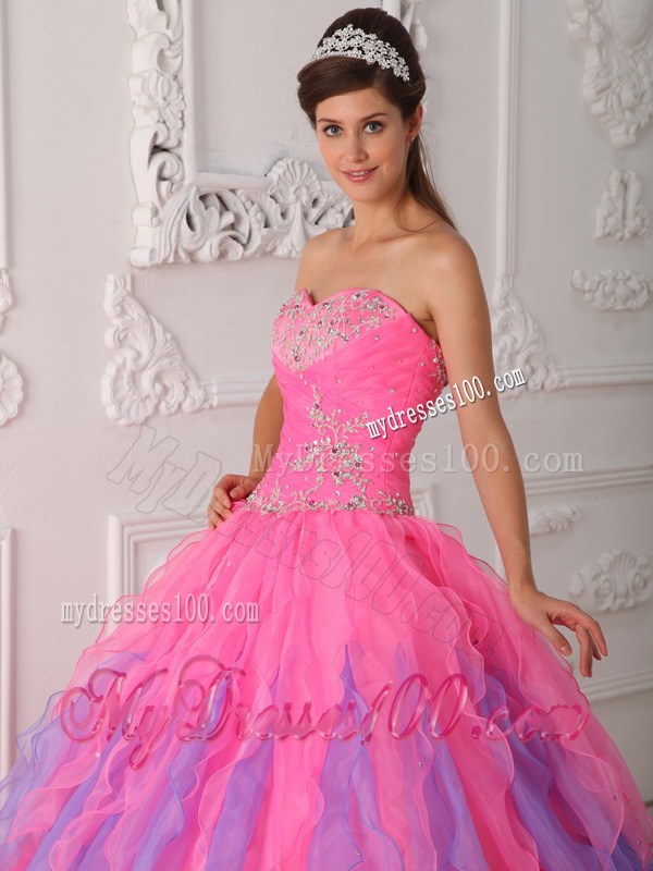 Ombre Color Pink and Purple Sweetheart Beaded Quinceanera Dresses