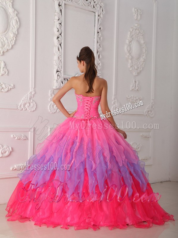 Ombre Color Pink and Purple Sweetheart Beaded Quinceanera Dresses