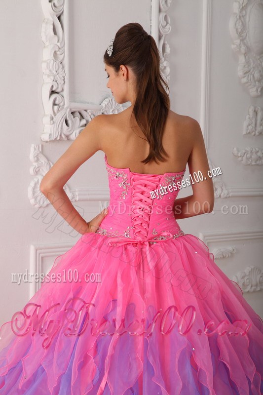 Ombre Color Pink and Purple Sweetheart Beaded Quinceanera Dresses