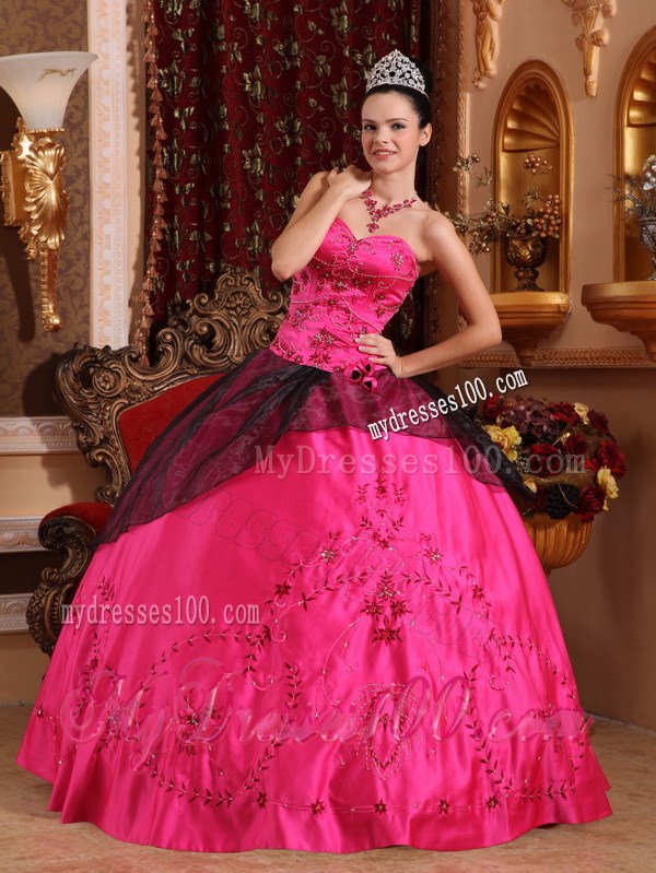 Appliques Hot Pink and Burgundy Sweetheart Quinceanera Dresses Lace-up Back