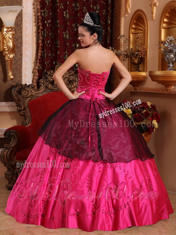 Appliques Hot Pink and Burgundy Sweetheart Quinceanera Dresses Lace-up Back
