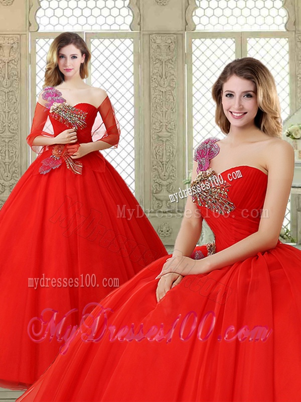 Hot Sale Appliques and Beading Sweet 16 Dresses with One Shoulder