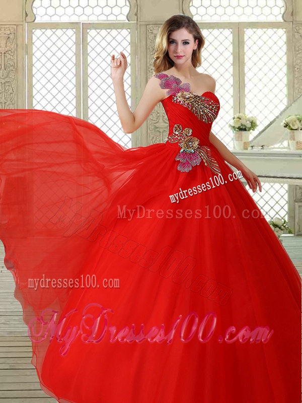 Hot Sale Appliques and Beading Sweet 16 Dresses with One Shoulder