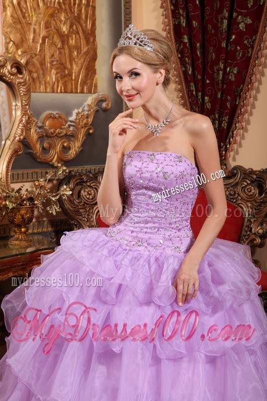 Elegant Ruffle Layers Lavender Quinceanera Dress with Beading