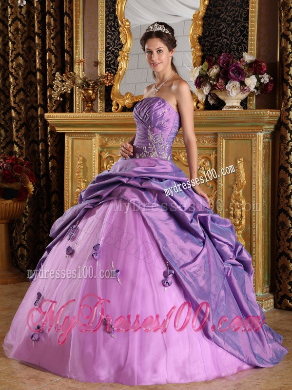 Ruche Appliques Pick-ups Lavender Sweet 16 Dresses Handmade Flowers