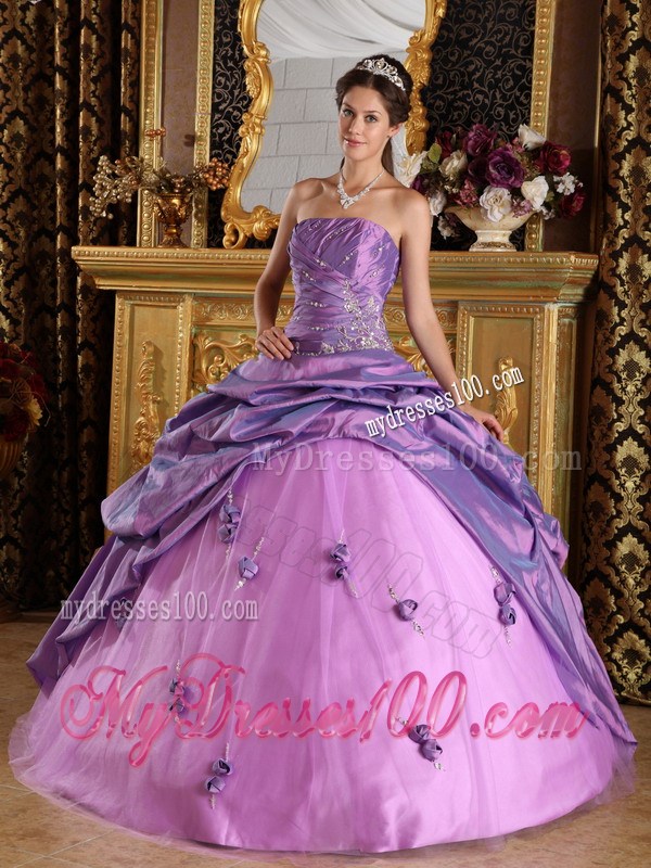 Ruche Appliques Pick-ups Lavender Sweet 16 Dresses Handmade Flowers