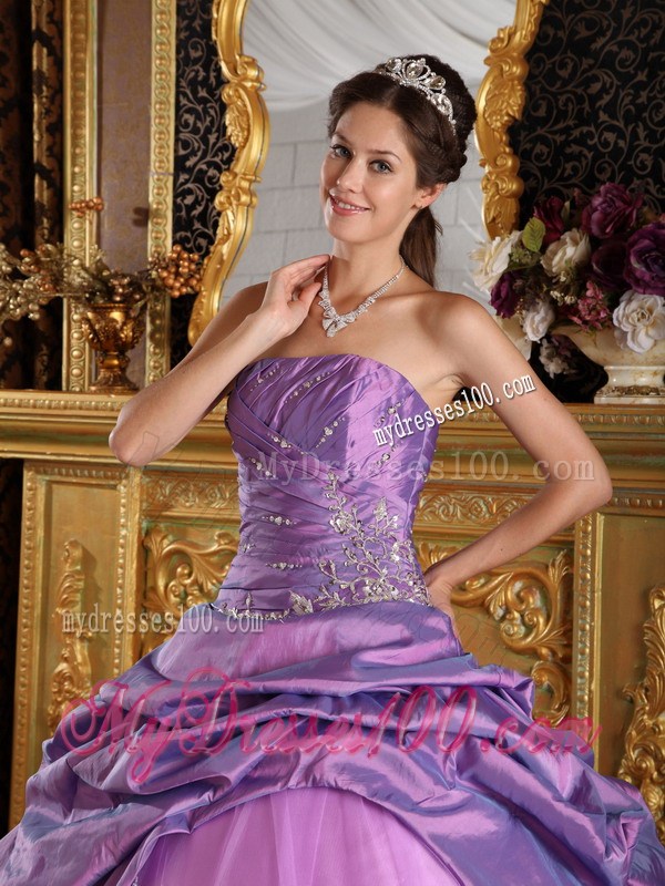 Ruche Appliques Pick-ups Lavender Sweet 16 Dresses Handmade Flowers