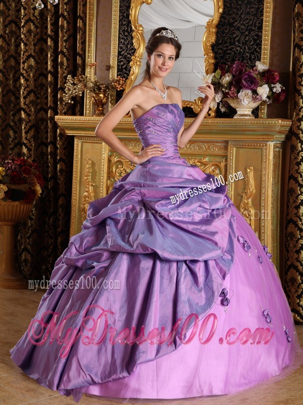 Ruche Appliques Pick-ups Lavender Sweet 16 Dresses Handmade Flowers