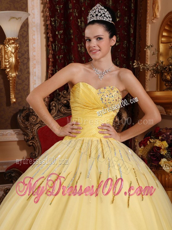 Yellow Cascading Ruffles Beaded Quinceanera Gowns Hot Sale
