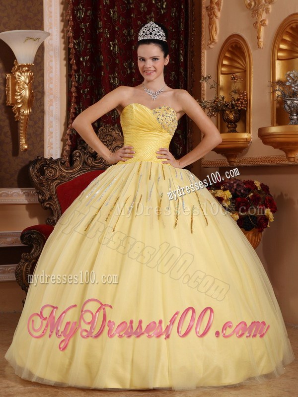 Yellow Cascading Ruffles Beaded Quinceanera Gowns Hot Sale