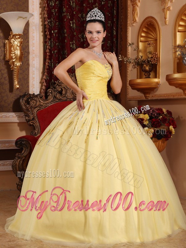 Yellow Cascading Ruffles Beaded Quinceanera Gowns Hot Sale