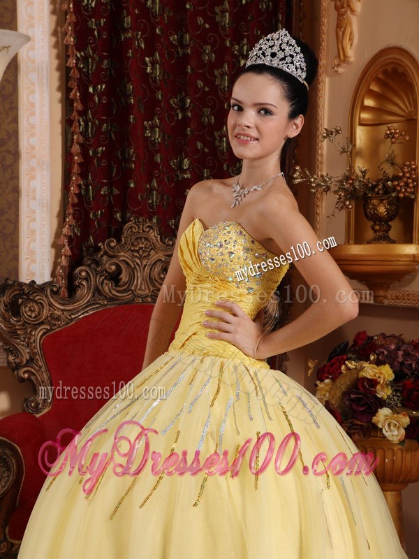 Yellow Cascading Ruffles Beaded Quinceanera Gowns Hot Sale