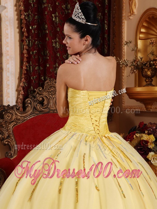 Yellow Cascading Ruffles Beaded Quinceanera Gowns Hot Sale