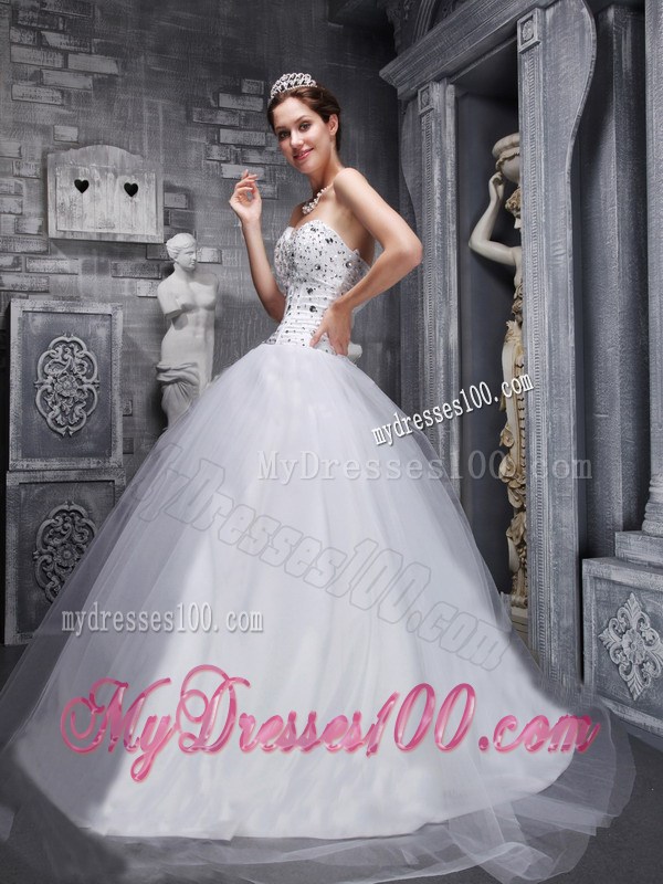 Newest Strapless Sweetheart Beading Quinceanera Dress in White