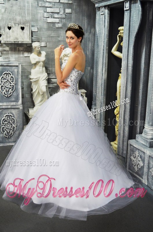 Newest Strapless Sweetheart Beading Quinceanera Dress in White