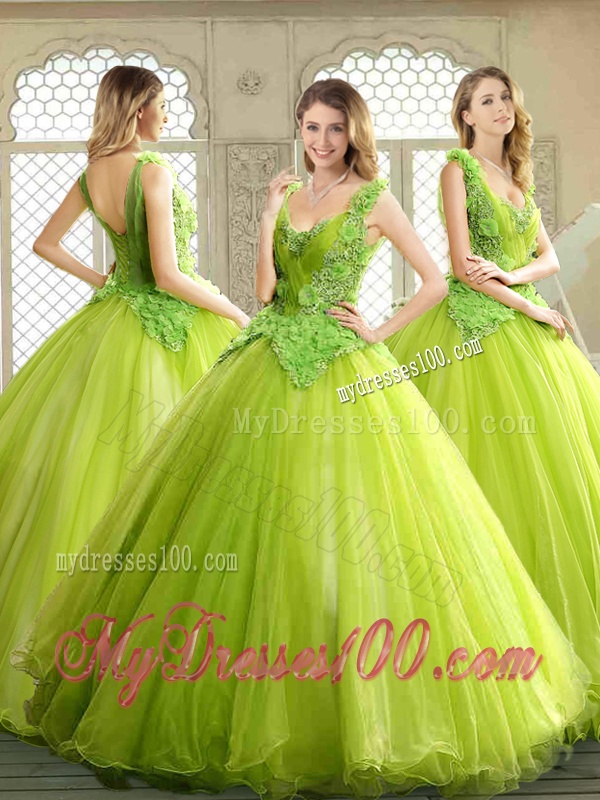 Luxurious Beading and Appliques Quinceanera Dresses in Yellow Green
