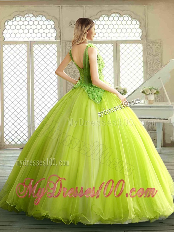 Luxurious Beading and Appliques Quinceanera Dresses in Yellow Green