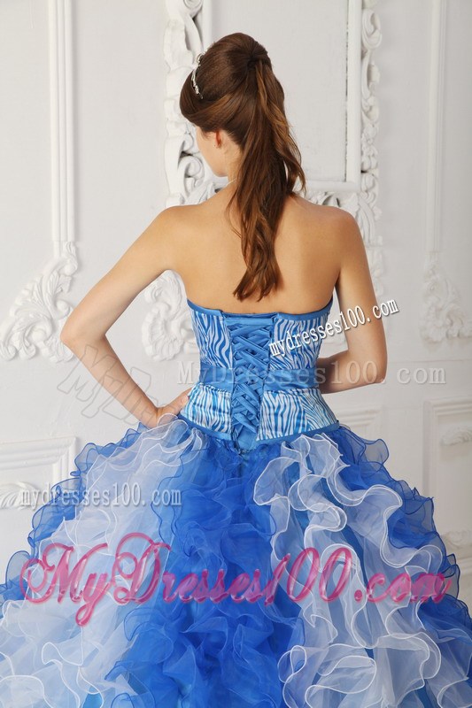 Special Blue and White Zebra Print Quinceanera Dresses Ruffles Lace-up Back