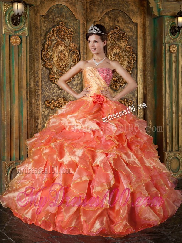 Ruffles Beading Multi-color Quinceanera Dresses with Handmade Flower