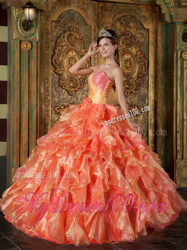 Ruffles Beading Multi-color Quinceanera Dresses with Handmade Flower