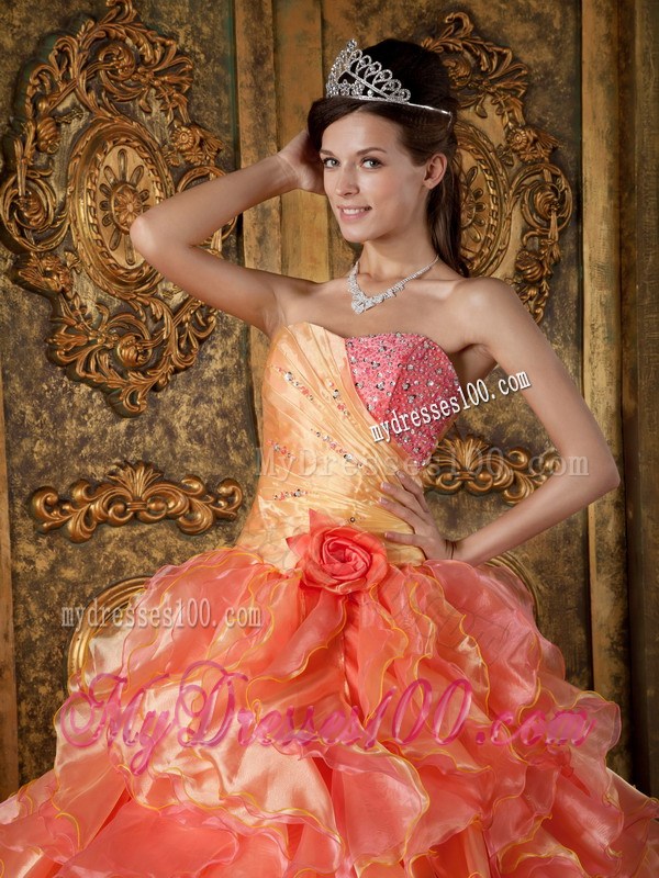 Ruffles Beading Multi-color Quinceanera Dresses with Handmade Flower