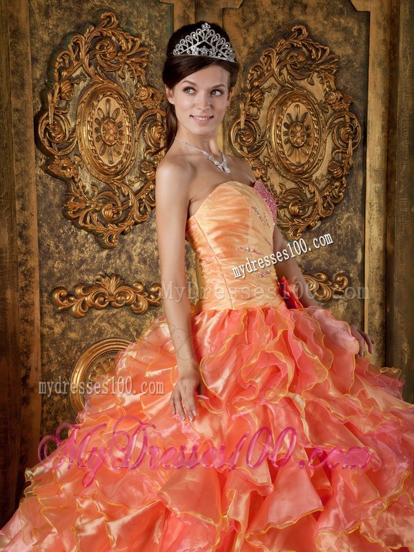 Ruffles Beading Multi-color Quinceanera Dresses with Handmade Flower