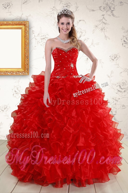 Pretty Ball Gown Sweetheart Red Quinceanera Dresses with Beading