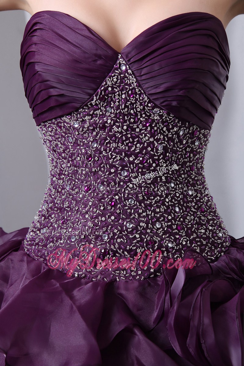 Charming Purple Rolling Flowers Beaded Ruche Sweet 15 16 Party Dresses