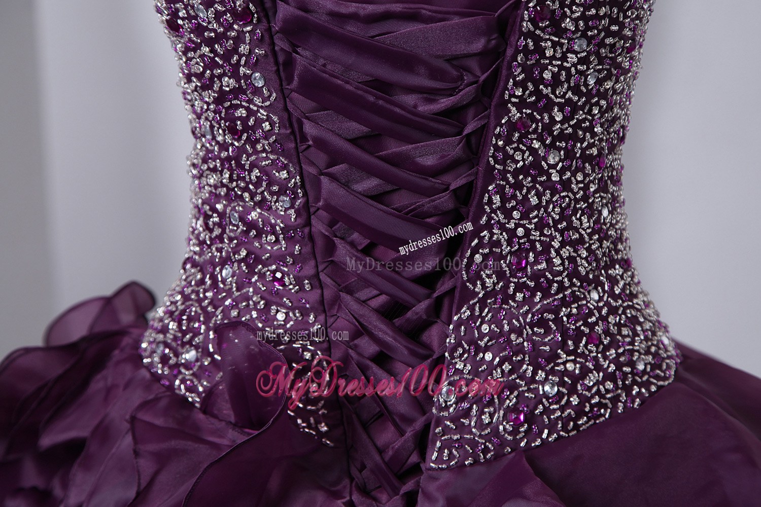 Charming Purple Rolling Flowers Beaded Ruche Sweet 15 16 Party Dresses