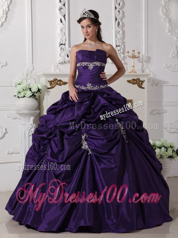Ruche Appliques Pick-ups Purple Sweet 15 16 Party Dresses Ball Gown