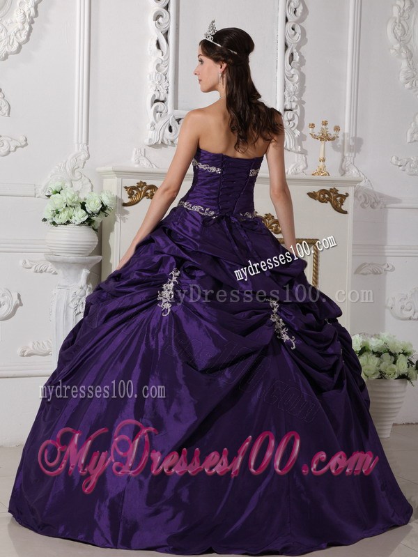 Ruche Appliques Pick-ups Purple Sweet 15 16 Party Dresses Ball Gown