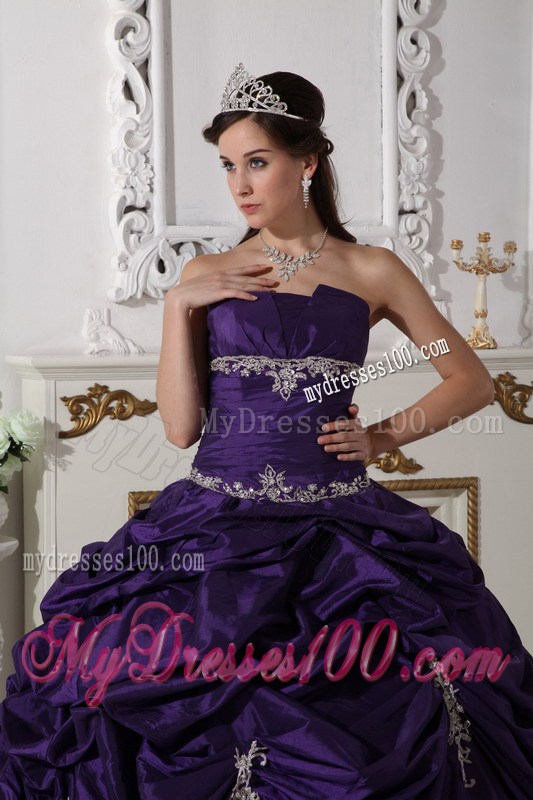 Ruche Appliques Pick-ups Purple Sweet 15 16 Party Dresses Ball Gown
