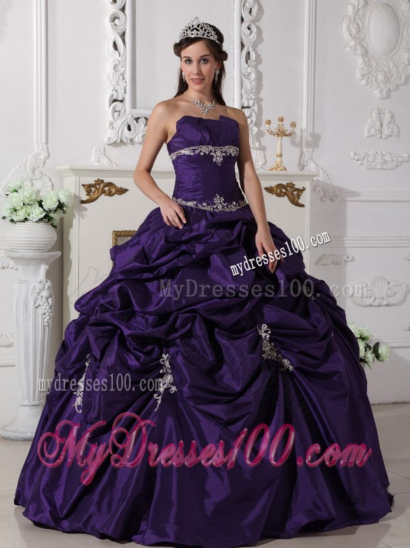 Ruche Appliques Pick-ups Purple Sweet 15 16 Party Dresses Ball Gown