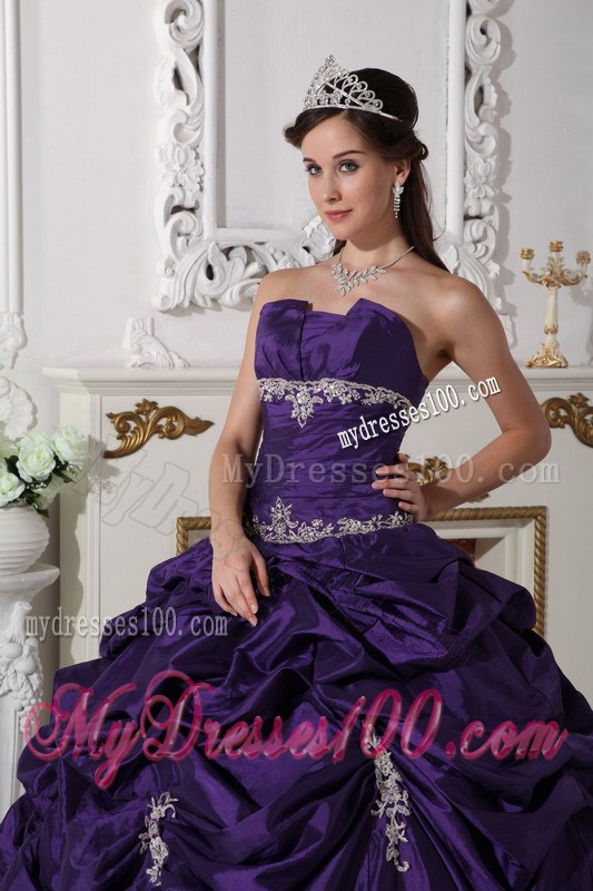 Ruche Appliques Pick-ups Purple Sweet 15 16 Party Dresses Ball Gown