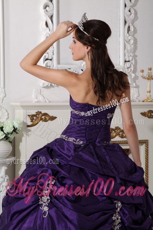 Ruche Appliques Pick-ups Purple Sweet 15 16 Party Dresses Ball Gown