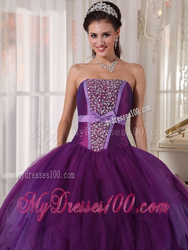 Hot Beaded Purple Quinceanera Dresses Lace-up Back Floor Length