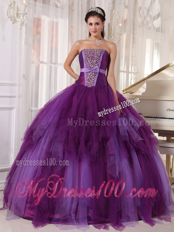 Hot Beaded Purple Quinceanera Dresses Lace-up Back Floor Length