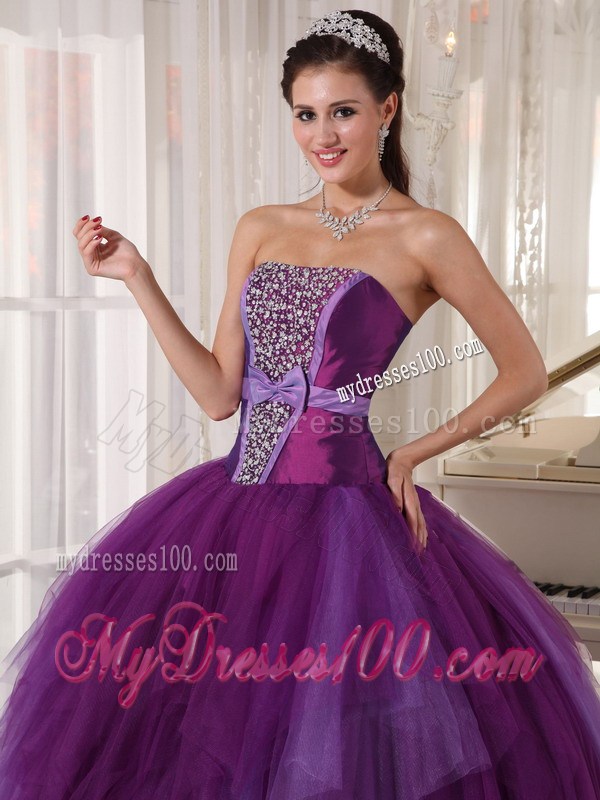 Hot Beaded Purple Quinceanera Dresses Lace-up Back Floor Length