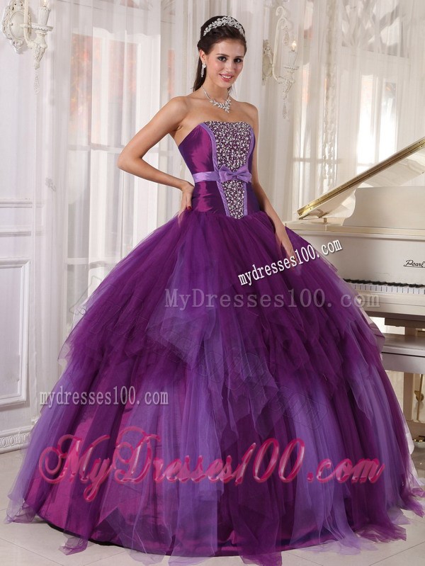 Hot Beaded Purple Quinceanera Dresses Lace-up Back Floor Length