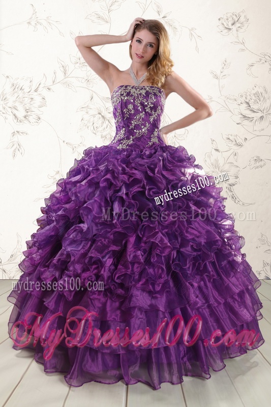 Purple Strapless 2016 Quinceanera Dress with Appliques