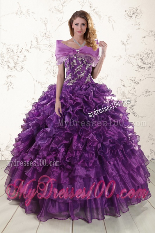 Purple Strapless 2016 Quinceanera Dress with Appliques