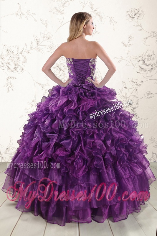 Purple Strapless 2016 Quinceanera Dress with Appliques