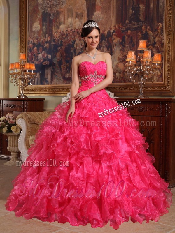 Fashionable Beaded Sweetheart Fitted Red Quinceanera Dresses Ruffles