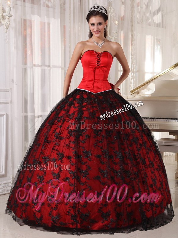 Red and Black Ball Gown Quinceanera Dresses with Big Bowknot Back