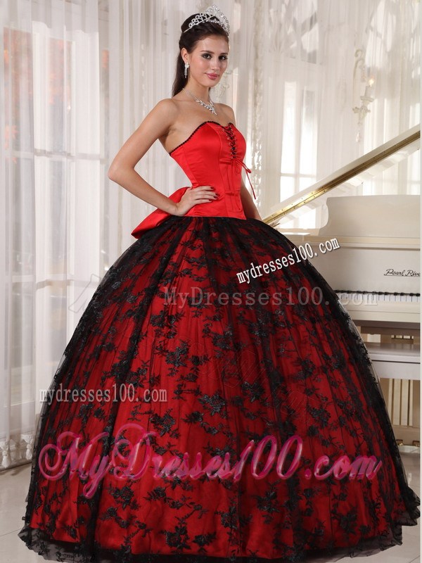 Red and Black Ball Gown Quinceanera Dresses with Big Bowknot Back