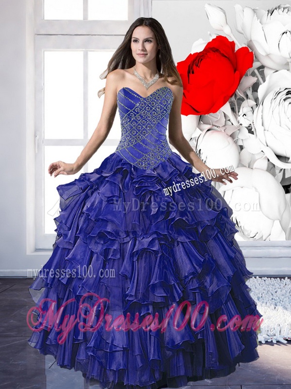 Remarkable 2016 Appliques and Ruffles Quinceanera Dresses in Royal Blue
