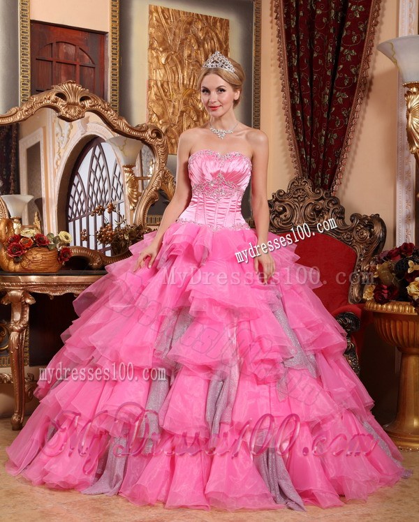 Ruffle-layers Sweetheart Corset Back Sweet 15 Dresses with Beading