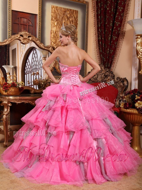 Ruffle-layers Sweetheart Corset Back Sweet 15 Dresses with Beading